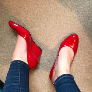 Red Patent Leather Nine West Wedges